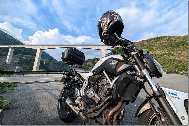 阿蘇長陽大橋からの展望【バイクと新阿蘇大橋】
