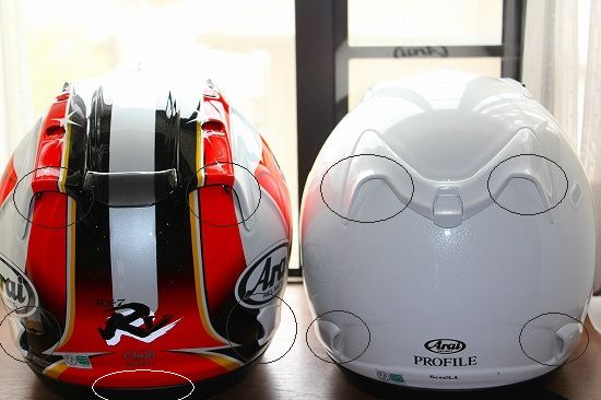 Arai PROFILEとRX7-RR5を比較(後方)