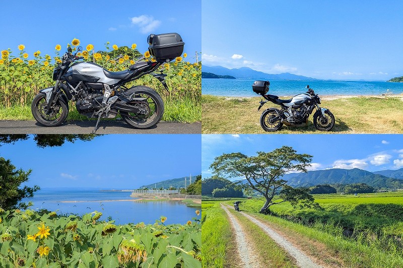 夏の糸島をバイクでツーリング　ひまわり畑と海