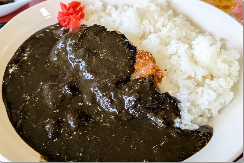 「道の駅 鷹ら島」にある「まつばら」のイカ墨黒カレー