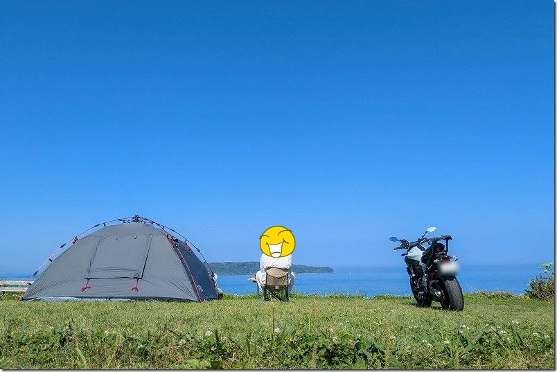 「島の小さなキャンプ場 toto・ん・トコ」 芝オートサイト② バイクでソロキャンプで利用