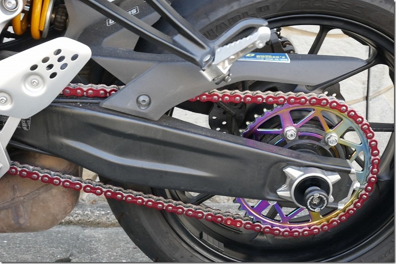 MT-07 チェーン交換 チェーンのたわみ量を調整